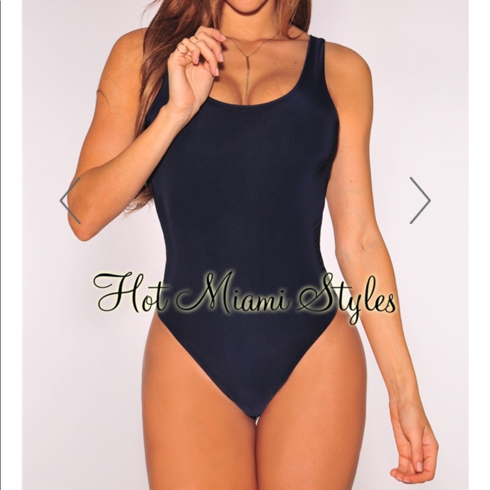 Deep Navy Blue Low Back Tank Bodysuit